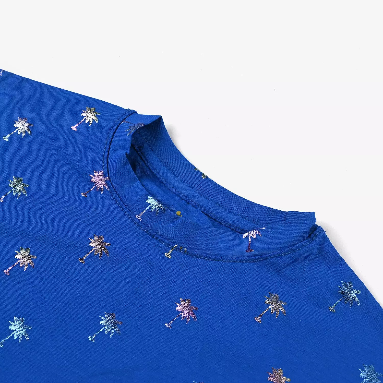 Cotton Jersey T-Shirt for Girls - Parm Tree-R.Blue color.