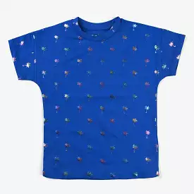 Cotton Jersey T-Shirt for Girls - Parm Tree-R.Blue color.