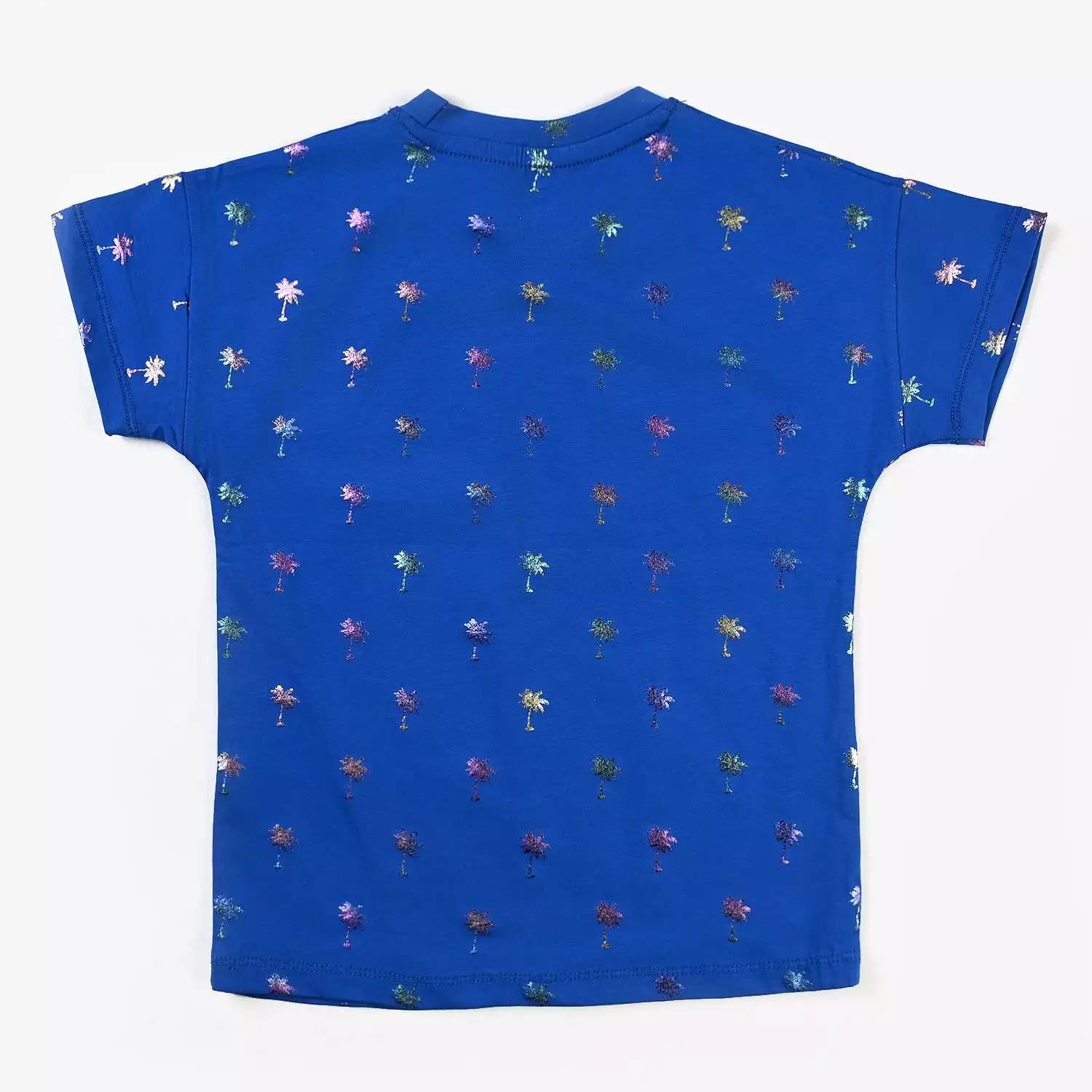 Cotton Jersey T-Shirt for Girls - Parm Tree-R.Blue color.