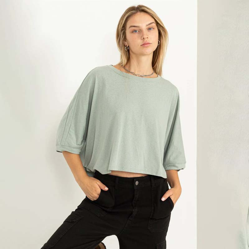 Cropped Basic Tee, Oversized Drop Shoulder Fit