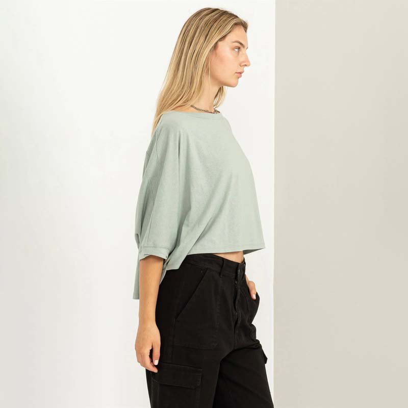 Cropped Basic Tee, Oversized Drop Shoulder Fit