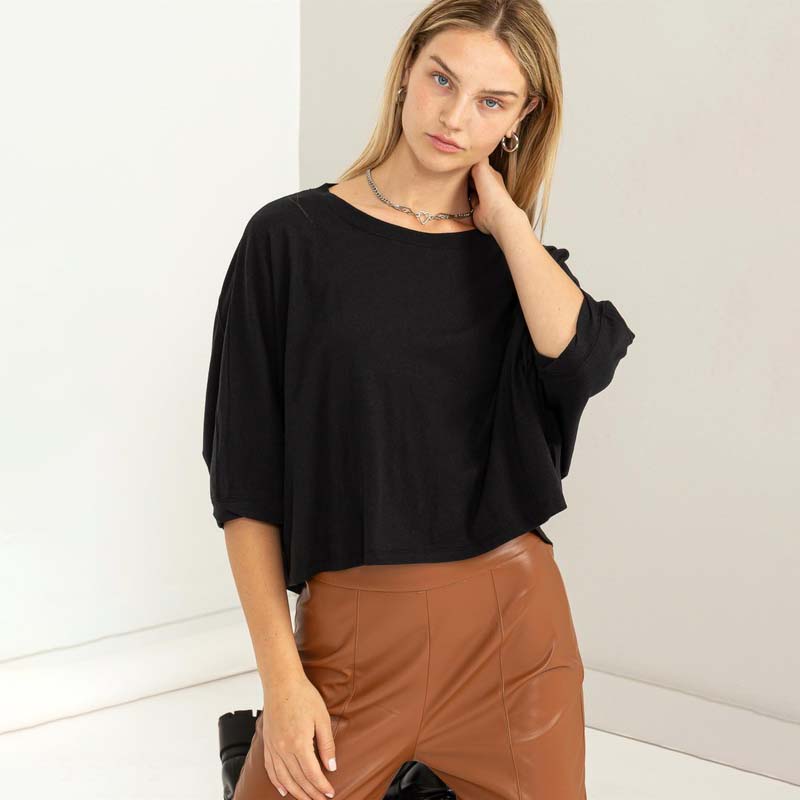 Cropped Basic Tee, Oversized Drop Shoulder Fit