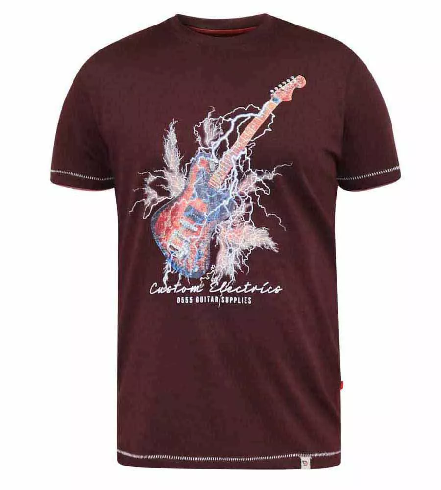 D555 REDBOURN Big Mens Lightning Bolt Guitar T-Shirt