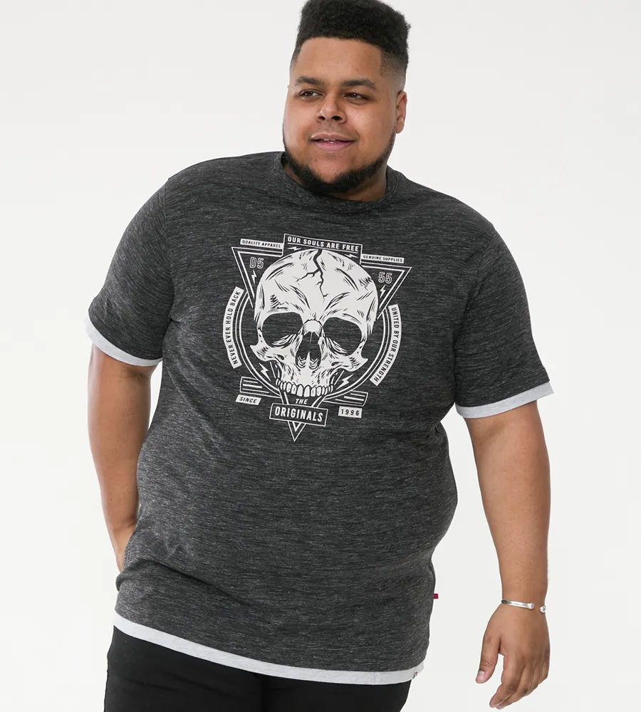 Big Mens Skull Printed T-Shirt With Double Layer Hem and Cuff (DARREN) by D555