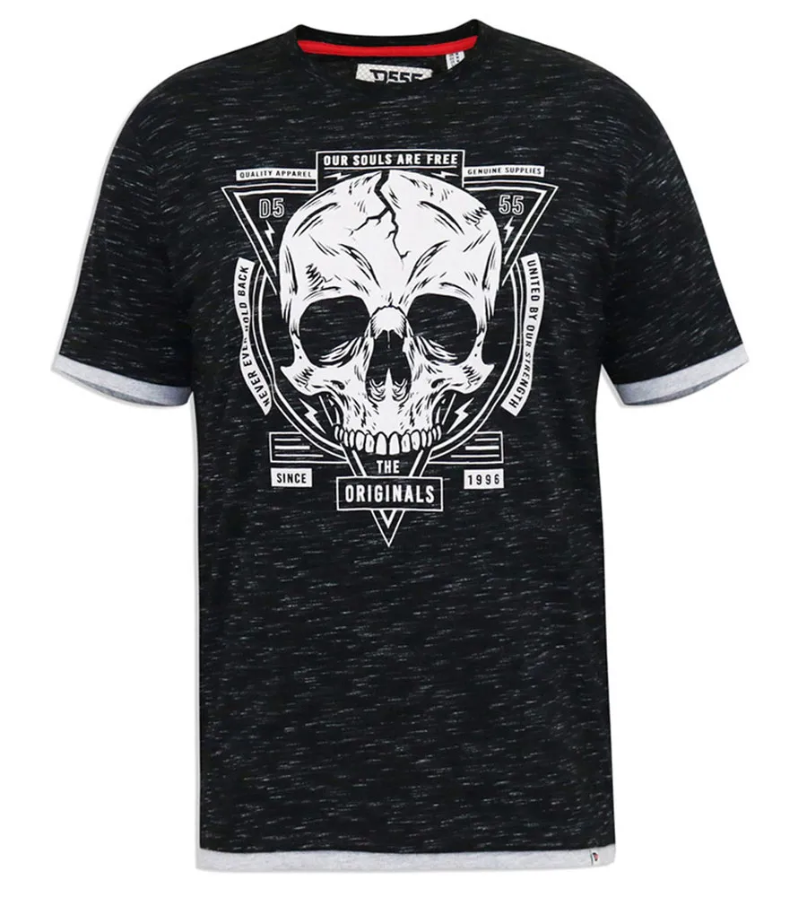 Big Mens Skull Printed T-Shirt With Double Layer Hem and Cuff (DARREN) by D555