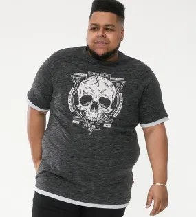 Big Mens Skull Printed T-Shirt With Double Layer Hem and Cuff (DARREN) by D555