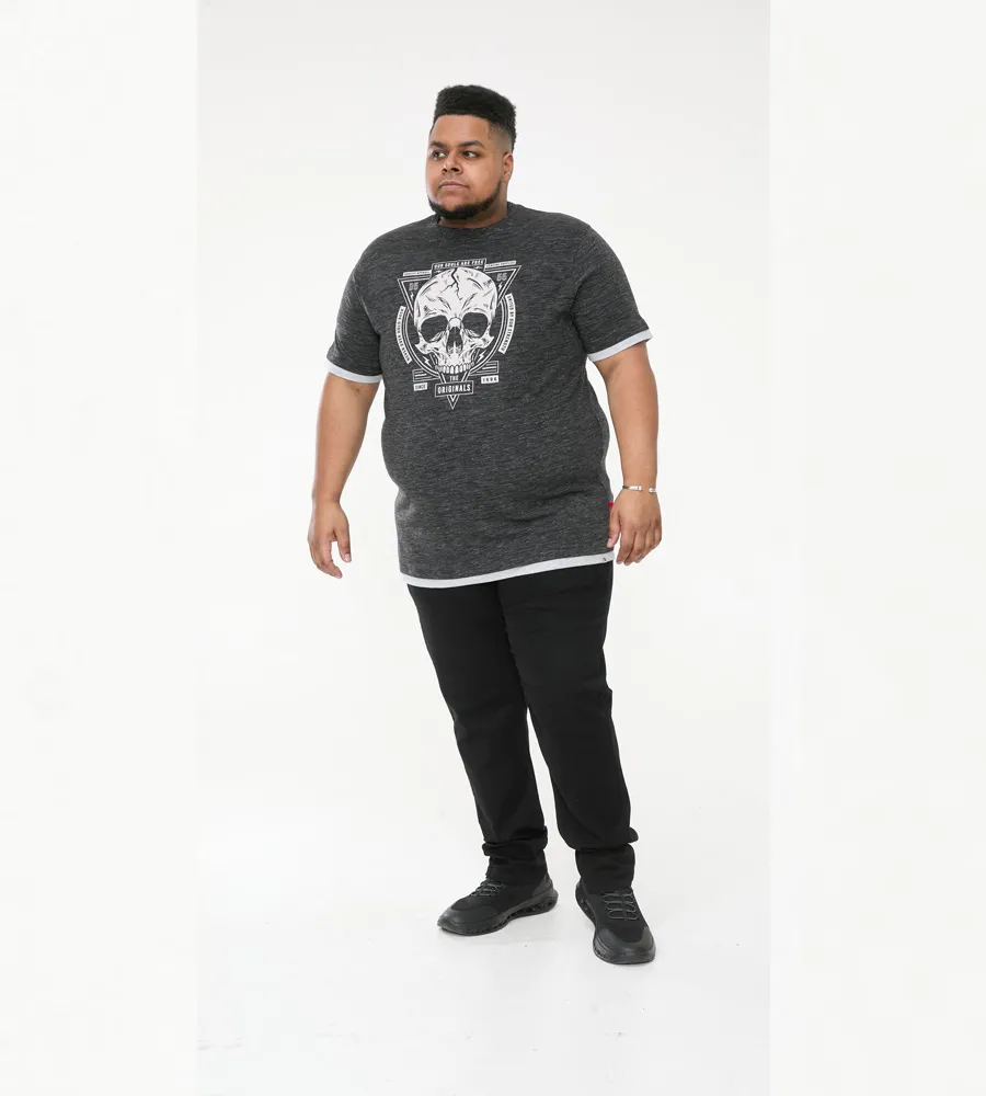 Big Mens Skull Printed T-Shirt With Double Layer Hem and Cuff (DARREN) by D555