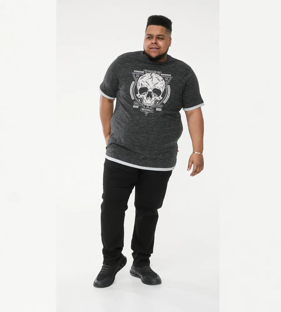 Big Mens Skull Printed T-Shirt With Double Layer Hem and Cuff (DARREN) by D555