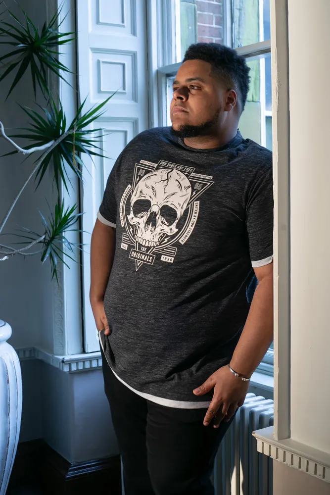 Big Mens Skull Printed T-Shirt With Double Layer Hem and Cuff (DARREN) by D555