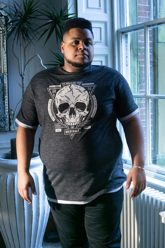 Big Mens Skull Printed T-Shirt With Double Layer Hem and Cuff (DARREN) by D555