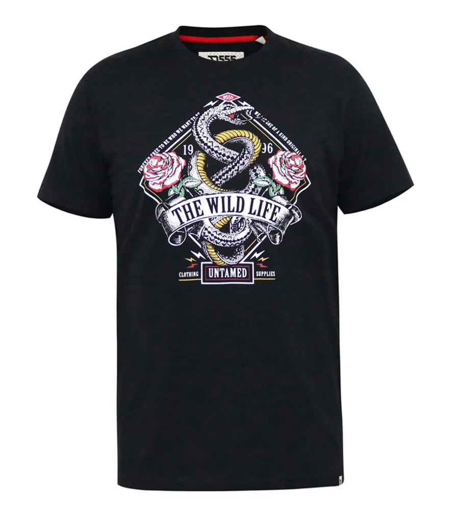 Big Mens Snake and Roses Printed T-Shirt by D555 (MALCOM)