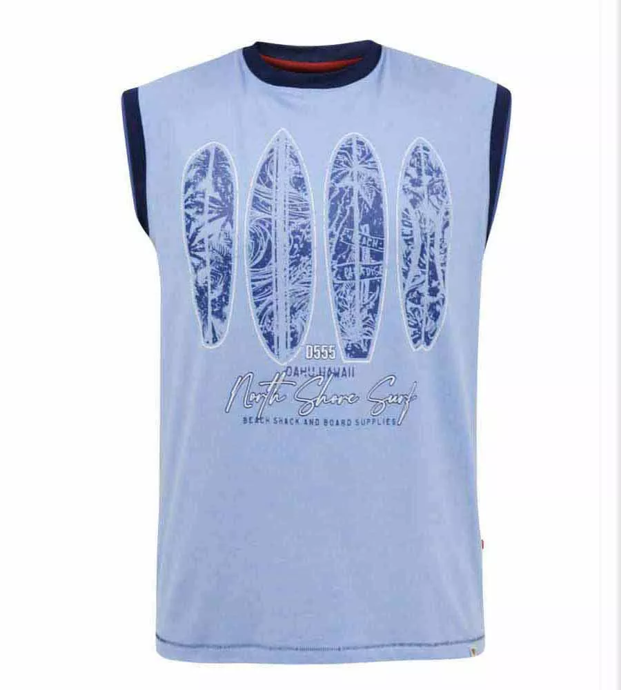 D555 BRETTON Big Mens Sleeveless Surfboard Printed T-Shirt