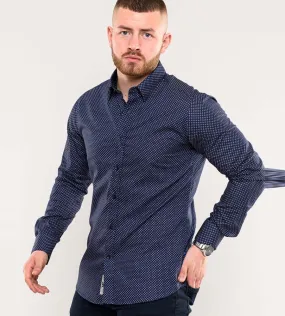 Men's Long Sleeve Printed Shirt with Concealed Button Down Collar (BARKER)