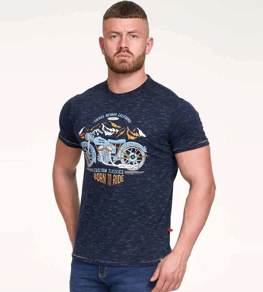 Motorbike Printed T-Shirt in Navy for Men