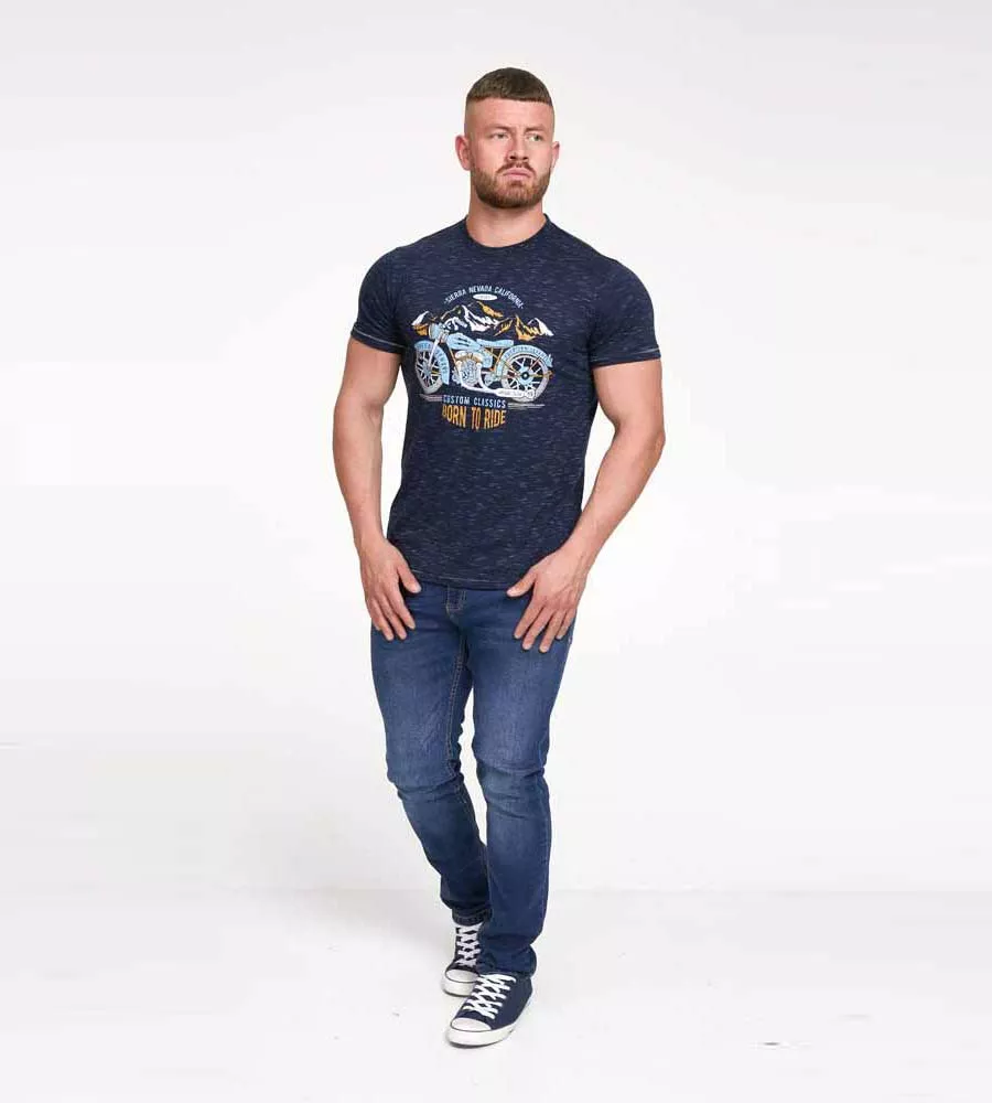 Motorbike Printed T-Shirt in Navy for Men