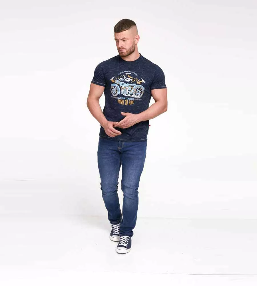 Motorbike Printed T-Shirt in Navy for Men