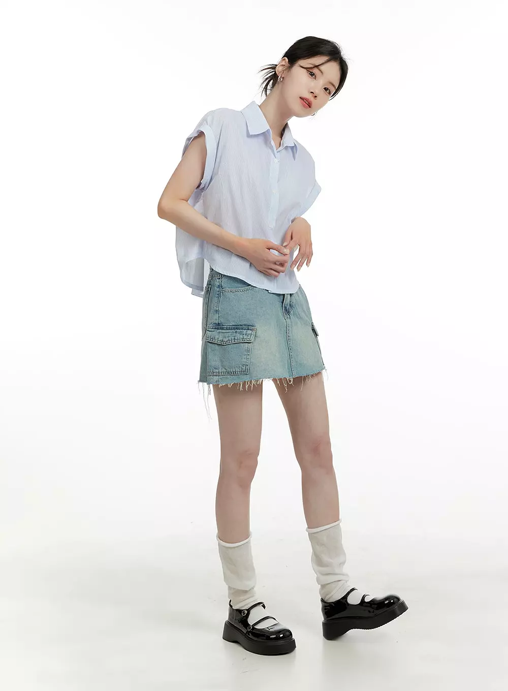 Denim Cargo Mini Skirt