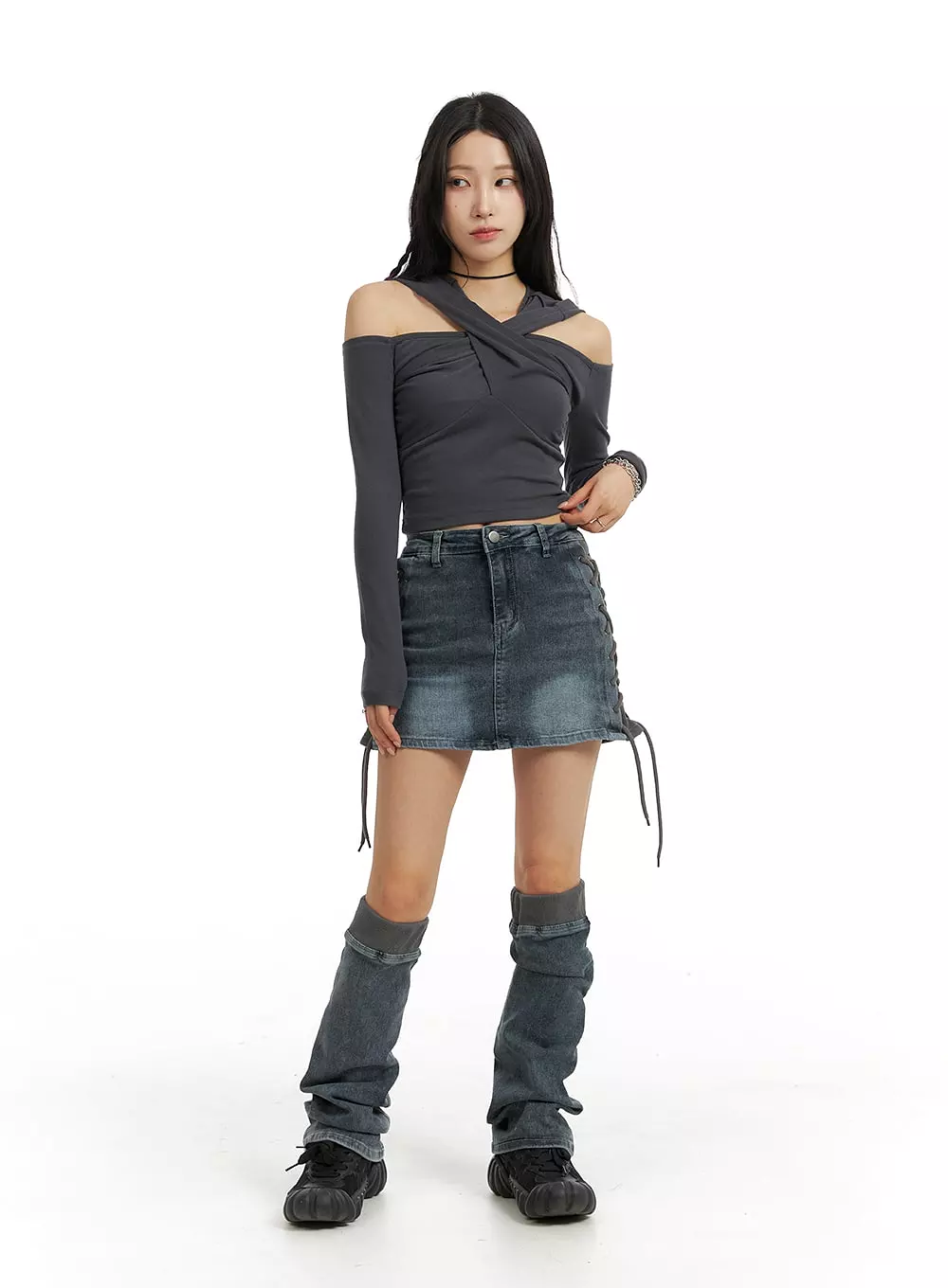 Denim Mini Skirt with Leg Warmers, IM405