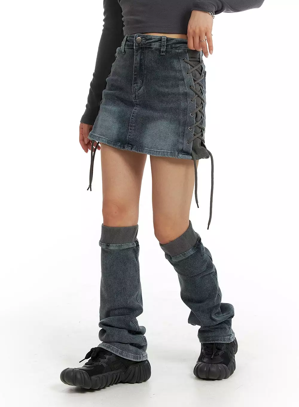 Denim Mini Skirt with Leg Warmers, IM405