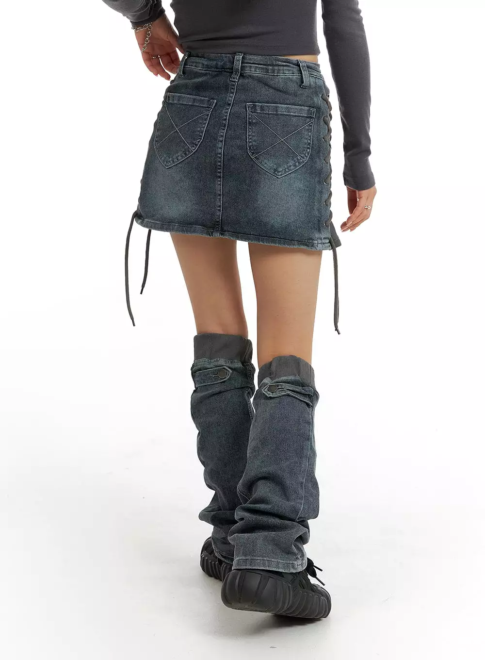 Denim Mini Skirt with Leg Warmers, IM405