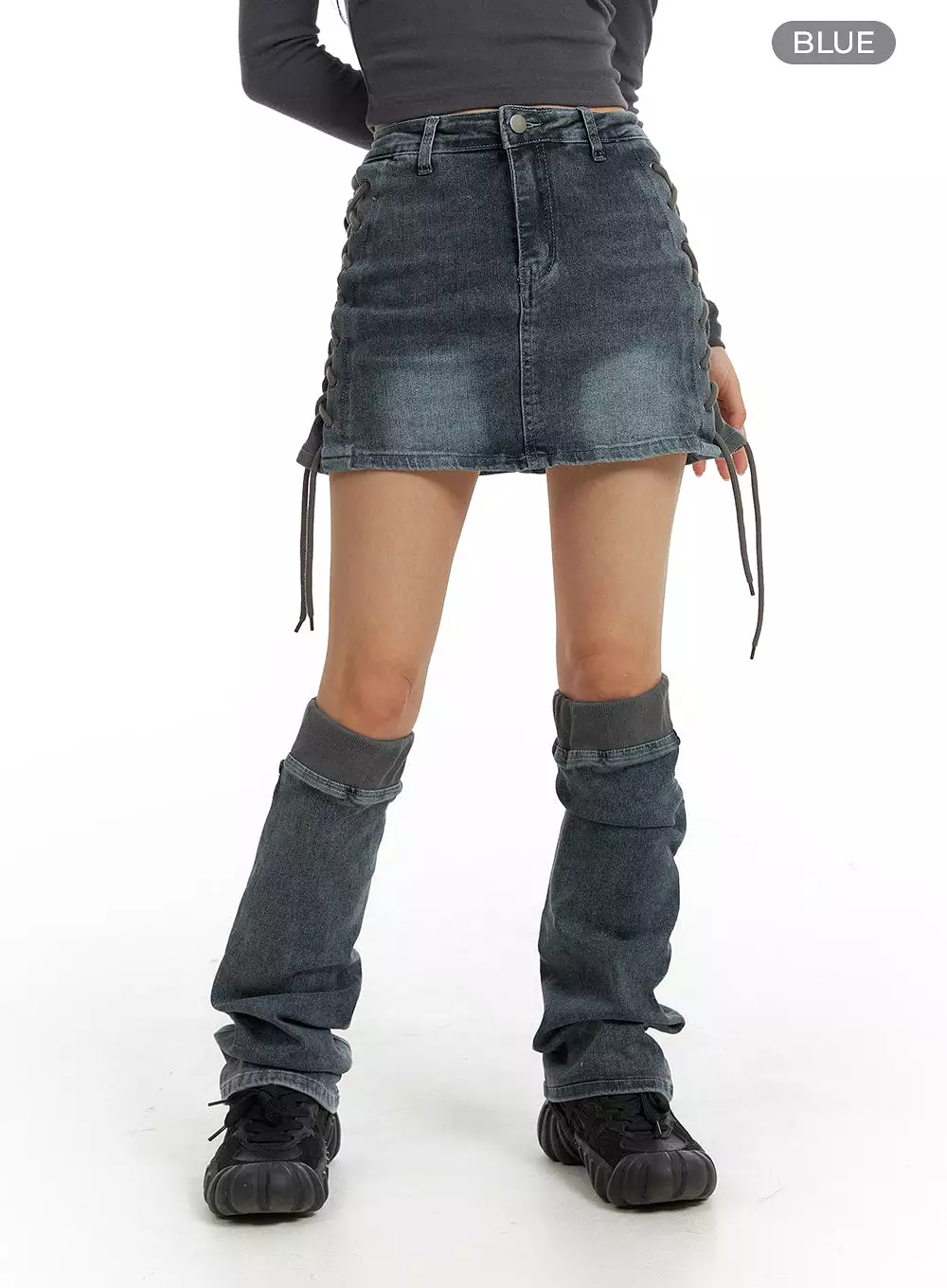 Denim Mini Skirt with Leg Warmers, IM405