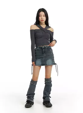 Denim Mini Skirt with Leg Warmers - IM405