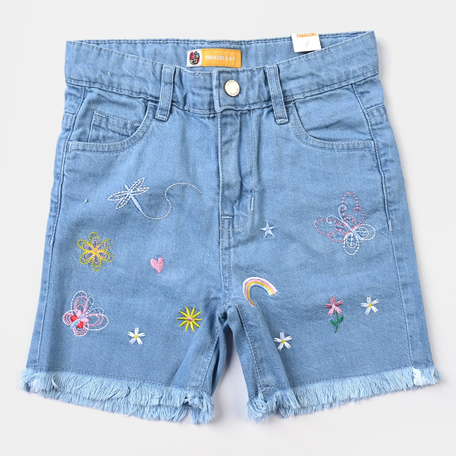 Denim Shorts for Girls in Light Blue, Rigid, and Garden-inspired Design