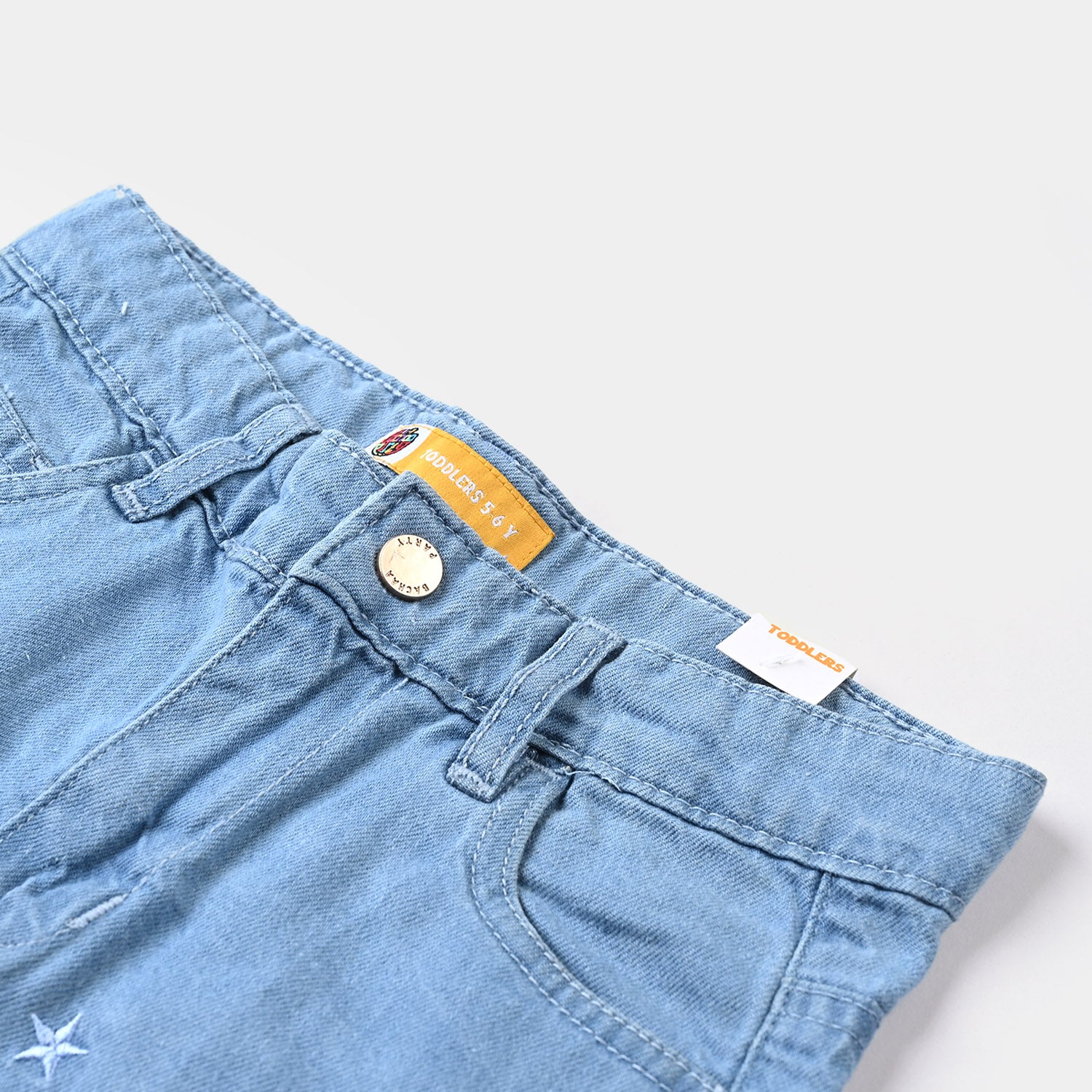 Denim Shorts for Girls in Light Blue, Rigid, and Garden-inspired Design