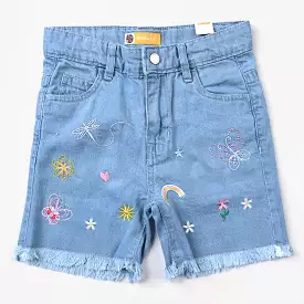 Denim Shorts for Girls in Light Blue, Rigid, and Garden-inspired Design