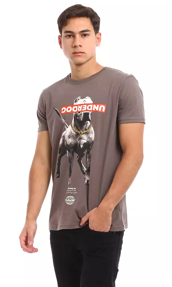 Dog Cotton T-Shirt - Dark Grey Slip On 96807 Printed