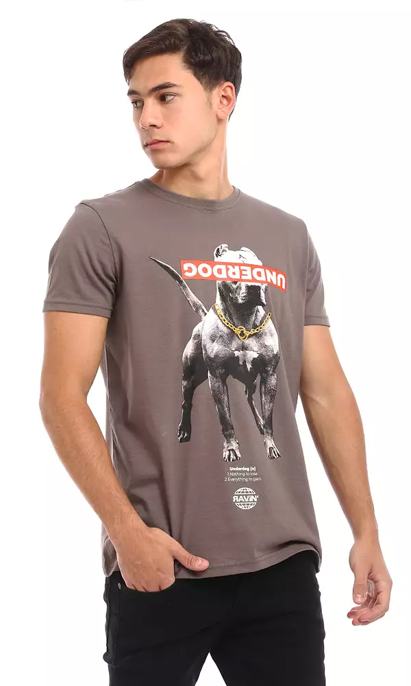 Dog Cotton T-Shirt - Dark Grey Slip On 96807 Printed