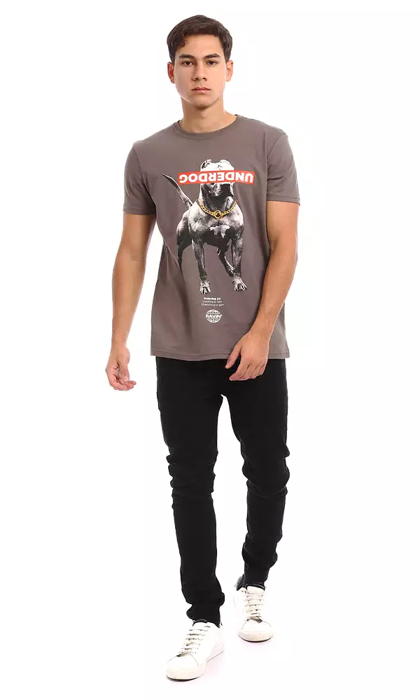 Dog Cotton T-Shirt - Dark Grey Slip On 96807 Printed