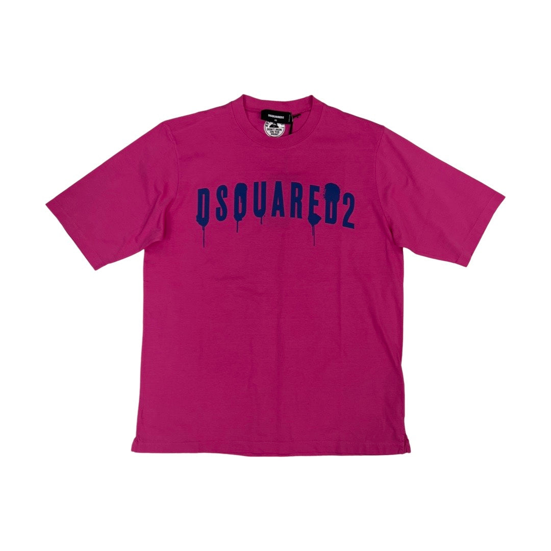 Dsquared2 Pink Drip Logo Oversized Tee