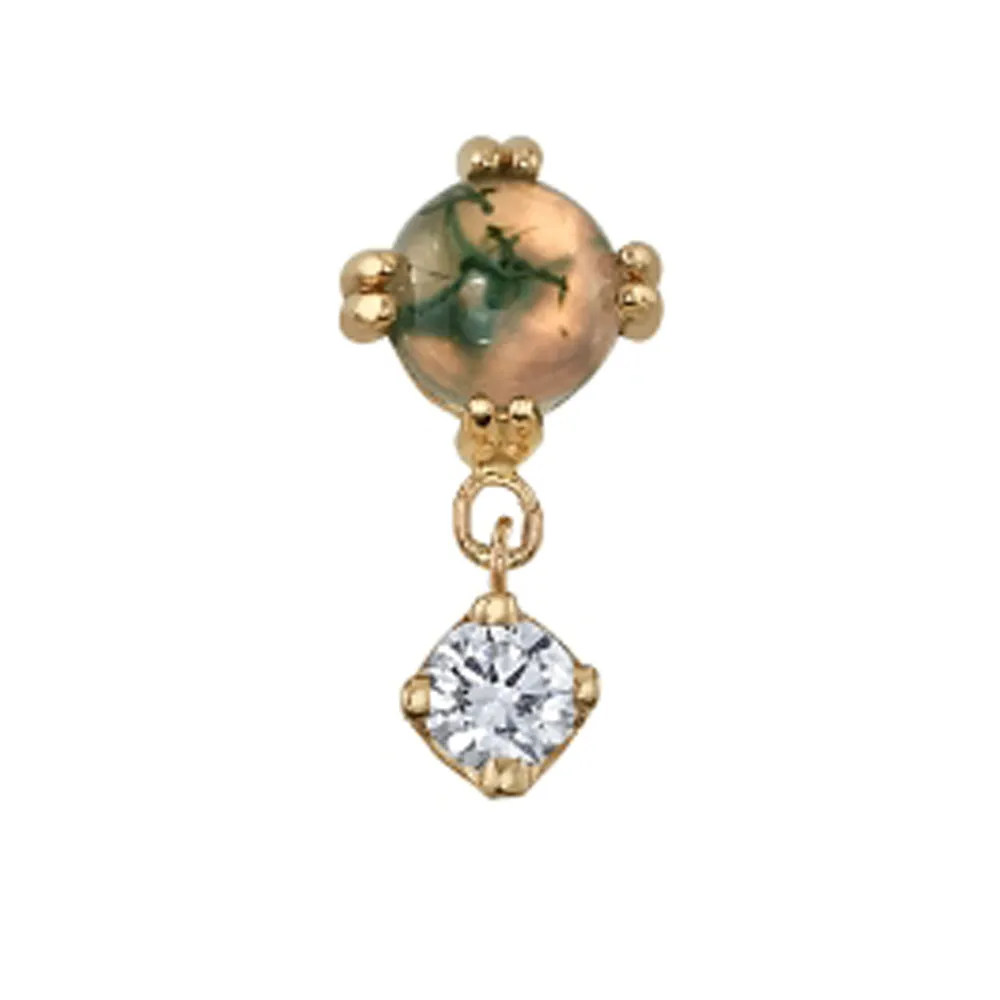 Duet Cab Prong Gold Threaded End with Moss Agate and White Sapphire