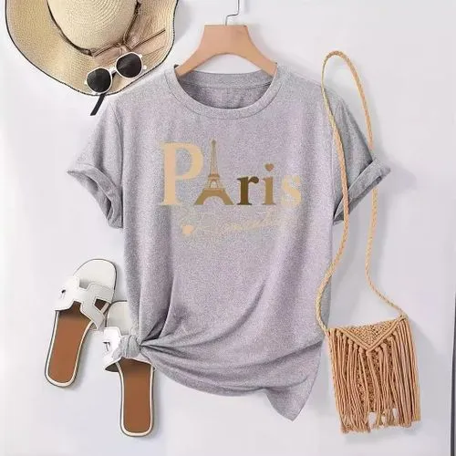 Eiffel Tower Letter Women's Short Sleeve Casual T-Shirt