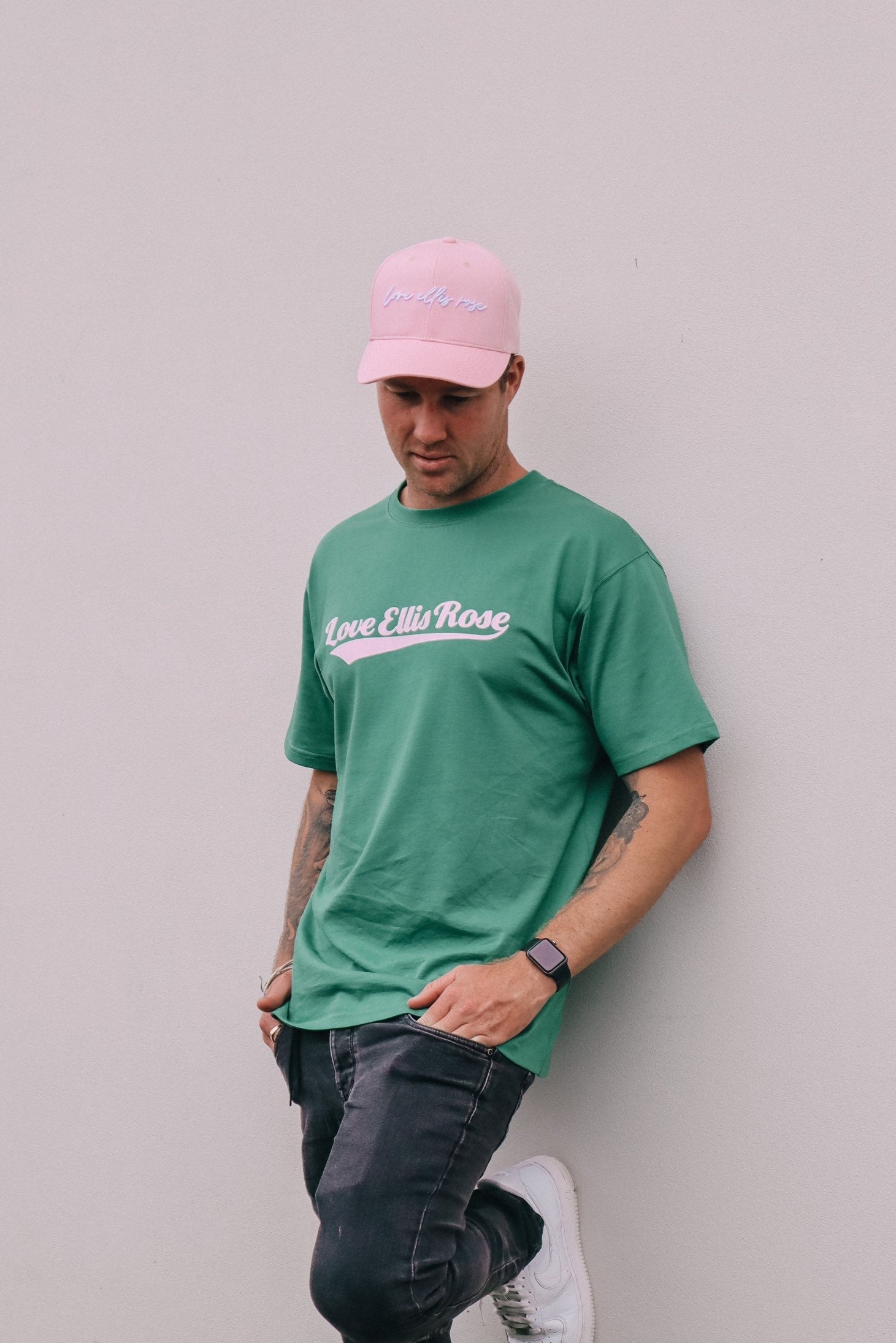 Ellis Rose Graphic Oversized Mens Tee - Green & Pink (SEO friendly)