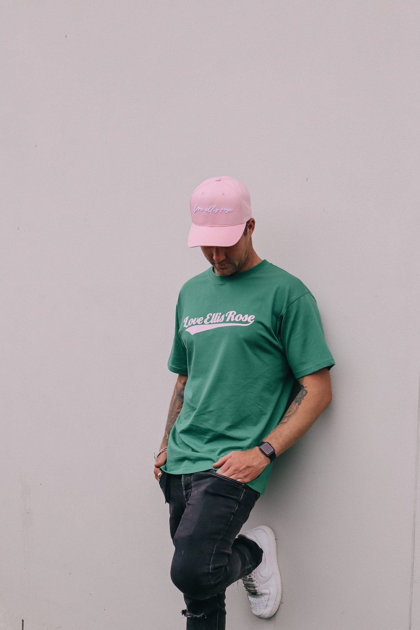 Ellis Rose Graphic Oversized Mens Tee - Green & Pink (SEO friendly)