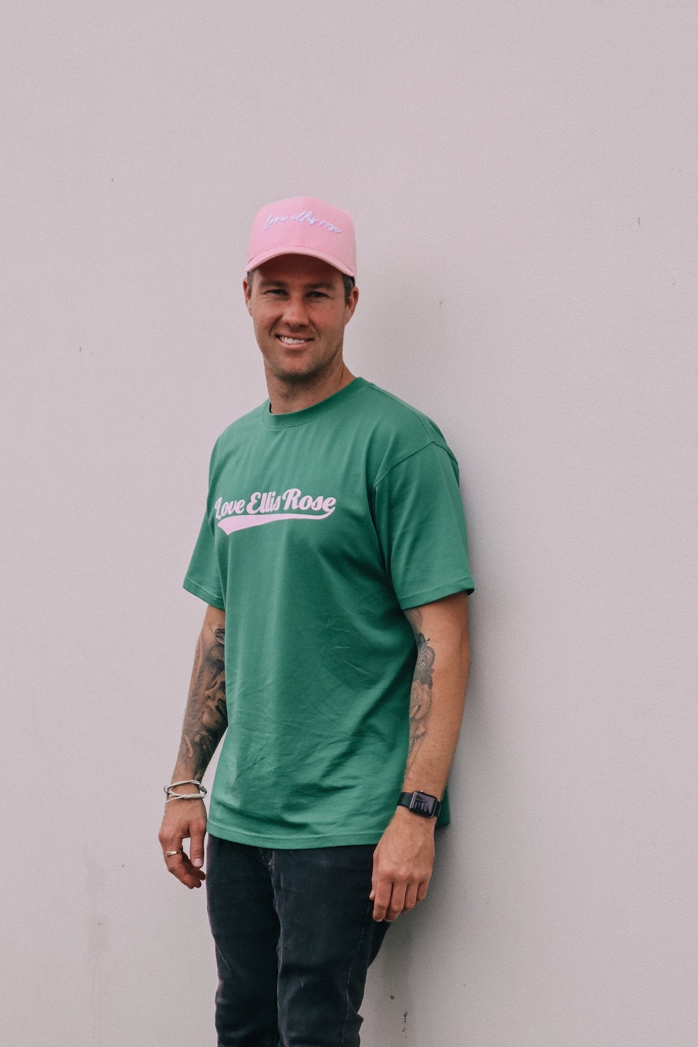 Ellis Rose Graphic Oversized Mens Tee - Green & Pink (SEO friendly)