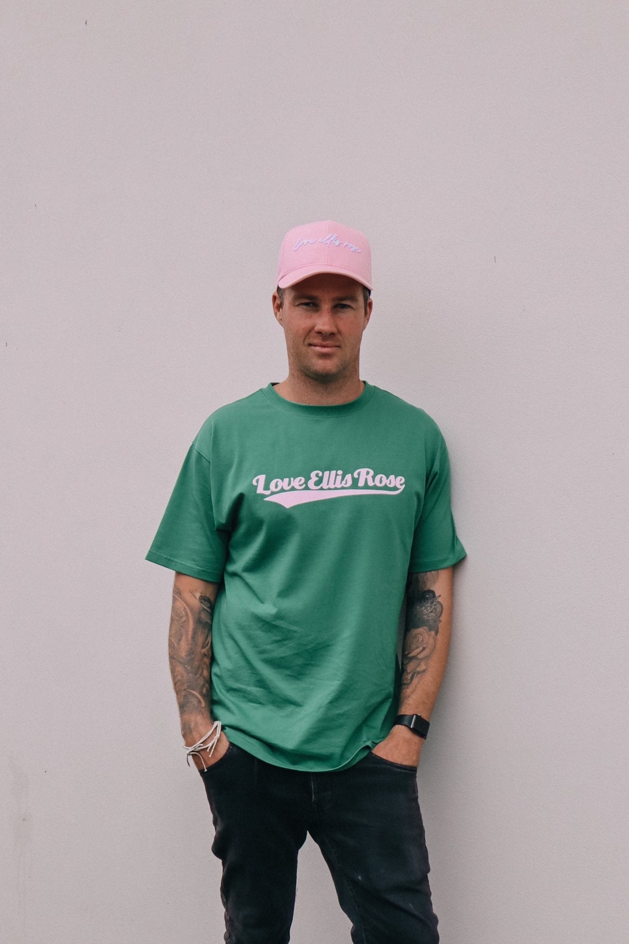 Ellis Rose Graphic Oversized Mens Tee - Green & Pink (SEO friendly)