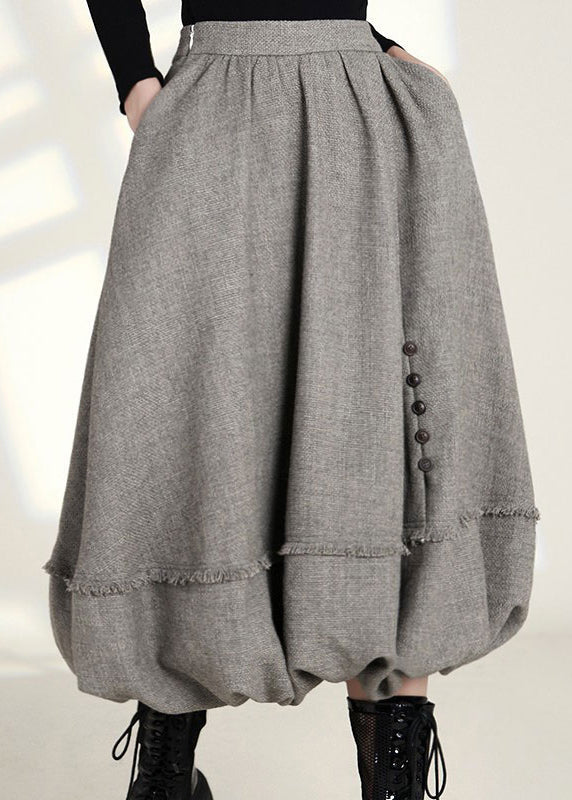 Fashionable High Waist Cotton Skirts with Zippered Pockets in French Grey - AS1006