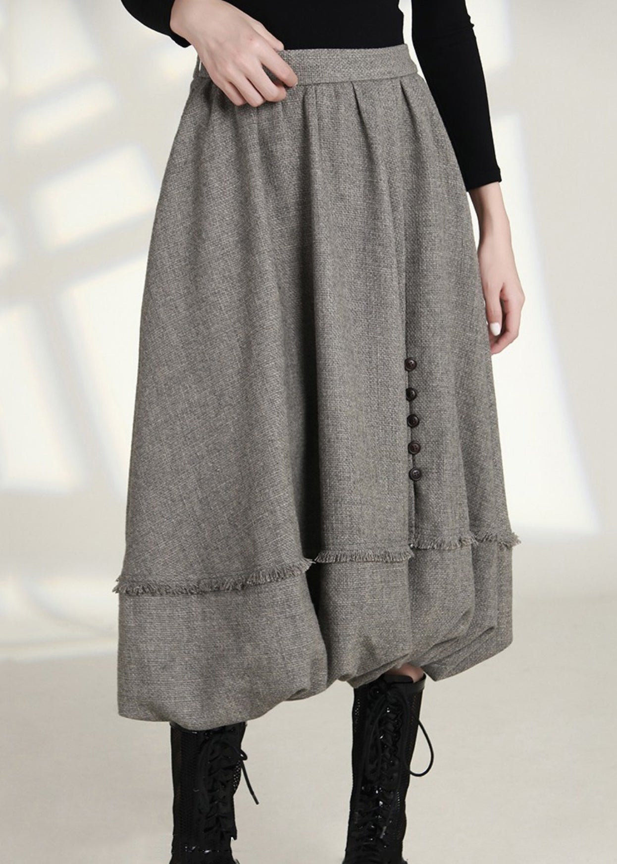 Fashionable High Waist Cotton Skirts with Zippered Pockets in French Grey - AS1006