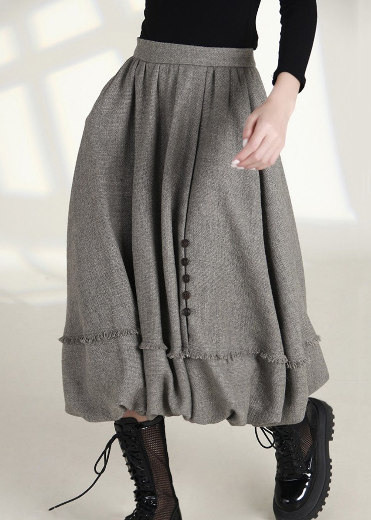 Fashionable High Waist Cotton Skirts with Zippered Pockets in French Grey - AS1006