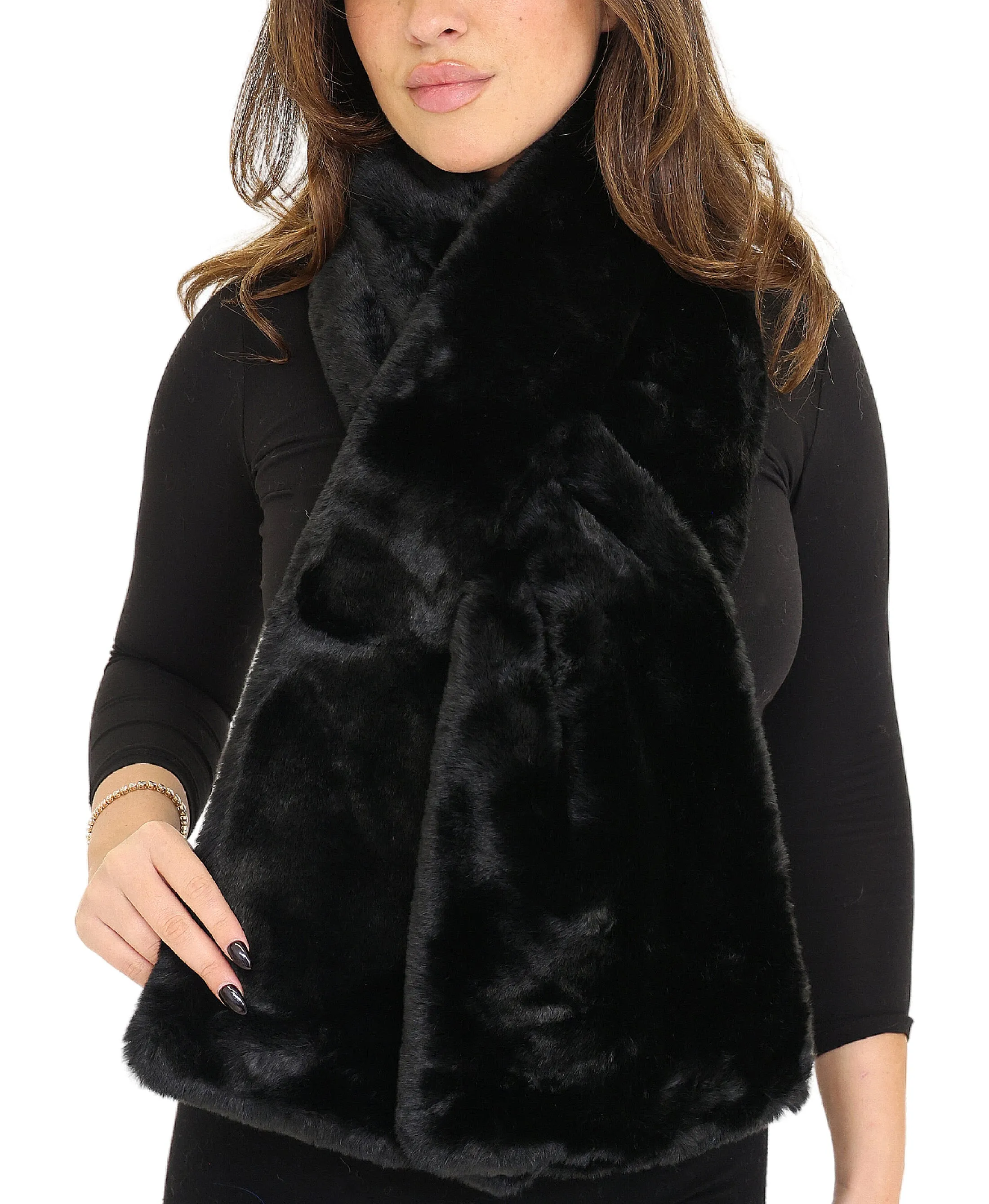 Faux Fur Leopard Print Pull Thru Scarf