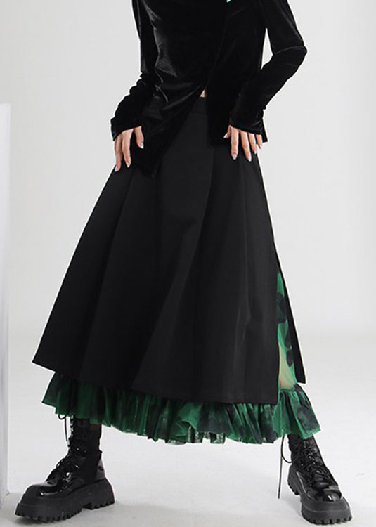 French Black Side Open Tulle Patchwork Skirts Spring AS1010 - Feminine French-style Spring Skirts with Black Color and Side Open