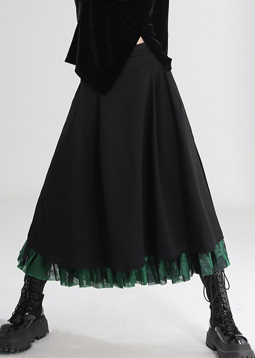 French Black Side Open Tulle Patchwork Skirts Spring AS1010 - Feminine French-style Spring Skirts with Black Color and Side Open