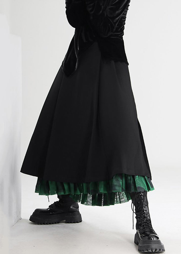 French Black Side Open Tulle Patchwork Skirts Spring AS1010 - Feminine French-style Spring Skirts with Black Color and Side Open