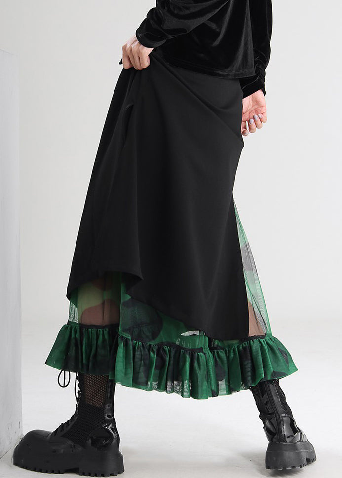 French Black Side Open Tulle Patchwork Skirts Spring AS1010 - Feminine French-style Spring Skirts with Black Color and Side Open