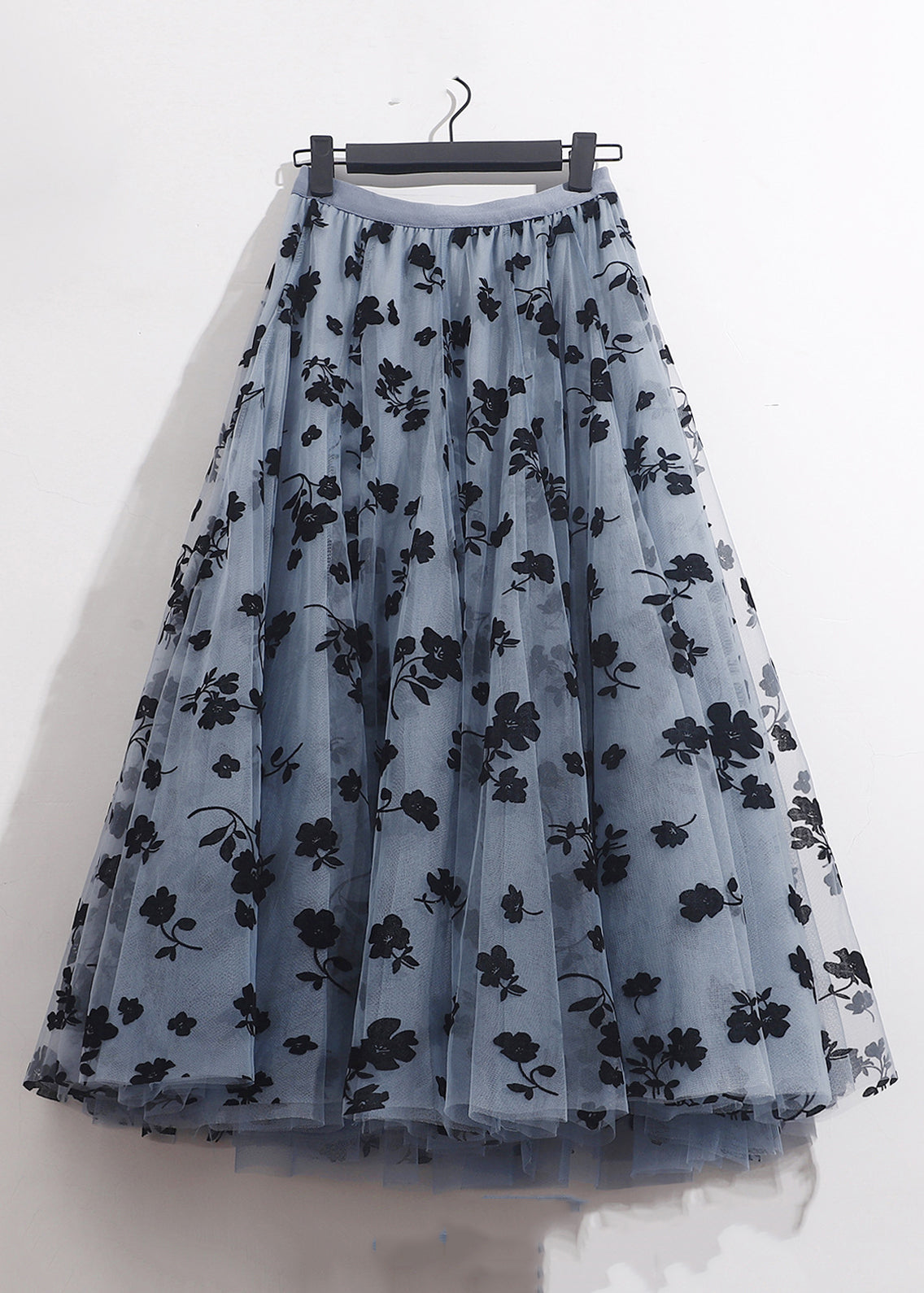 French Blue Floral Skirts Elastic Waist Tulle AS1066, Summer.