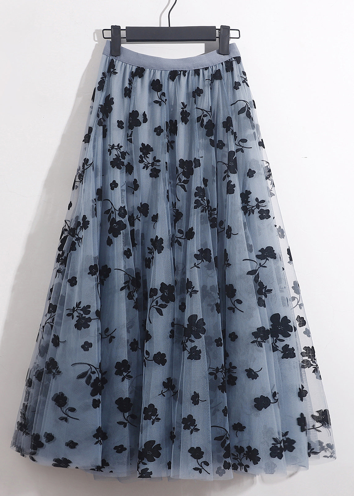 French Blue Floral Skirts Elastic Waist Tulle AS1066, Summer.