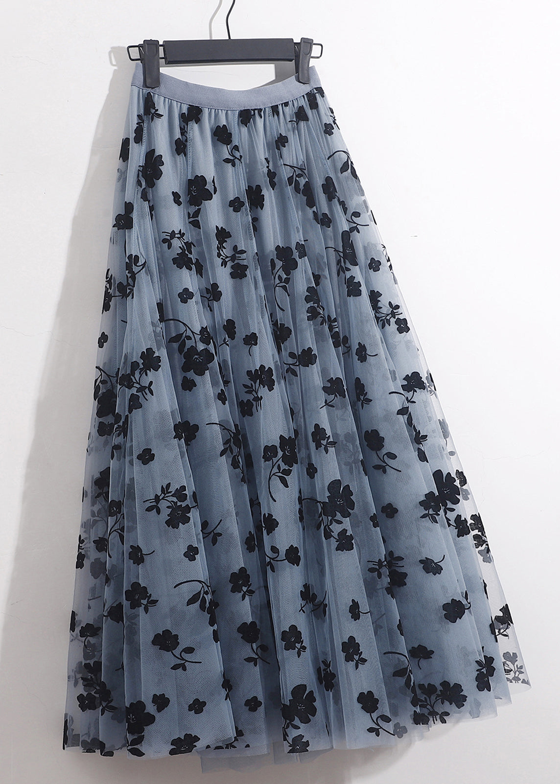 French Blue Floral Skirts Elastic Waist Tulle AS1066, Summer.